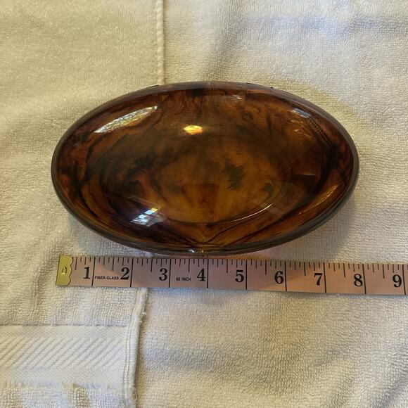 Vintage Faux Tortoise Shell Acrylic Plastic Oval Hinged Trinket Jewelry Box - Picture 9 of 11